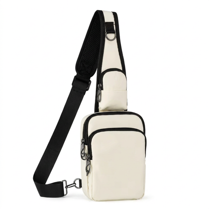 "Safewaist Anti-Diebstahl Sling Bag in Creme-Weiß – abschließbare Bauchtasche mit RFID-Schutz