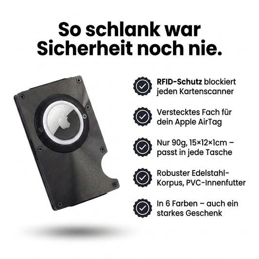 Safewaist RFID-Kartenetui mit AirTag-Fach – schlankes Portemonnaie aus Edelstahl mit Kartenschutz