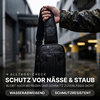 Safewaist Sling Bag im Regen – wasserabweisendes Material schützt zuverlässig vor Nässe und Schmutz